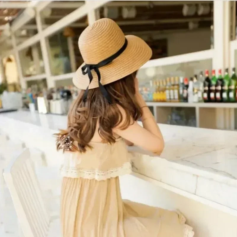 

Wide Brim Bowknot Ribbon Straw Sun Hats for Women Girls Summer UV Protection Floppy Foldable Beach Hat Outdoor Travel Panama Cap