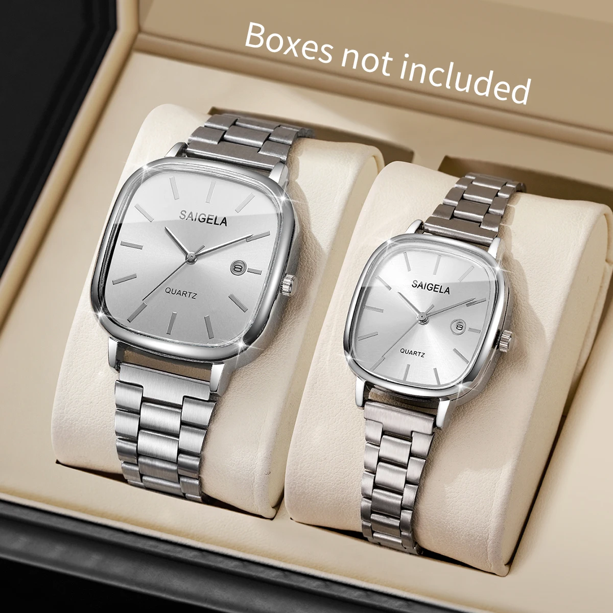 2PCS Fashion Square Dial Couple's Watches Set Simple Calendar Men Wristwatches Women Quartz Watch Relojs (Without Box)