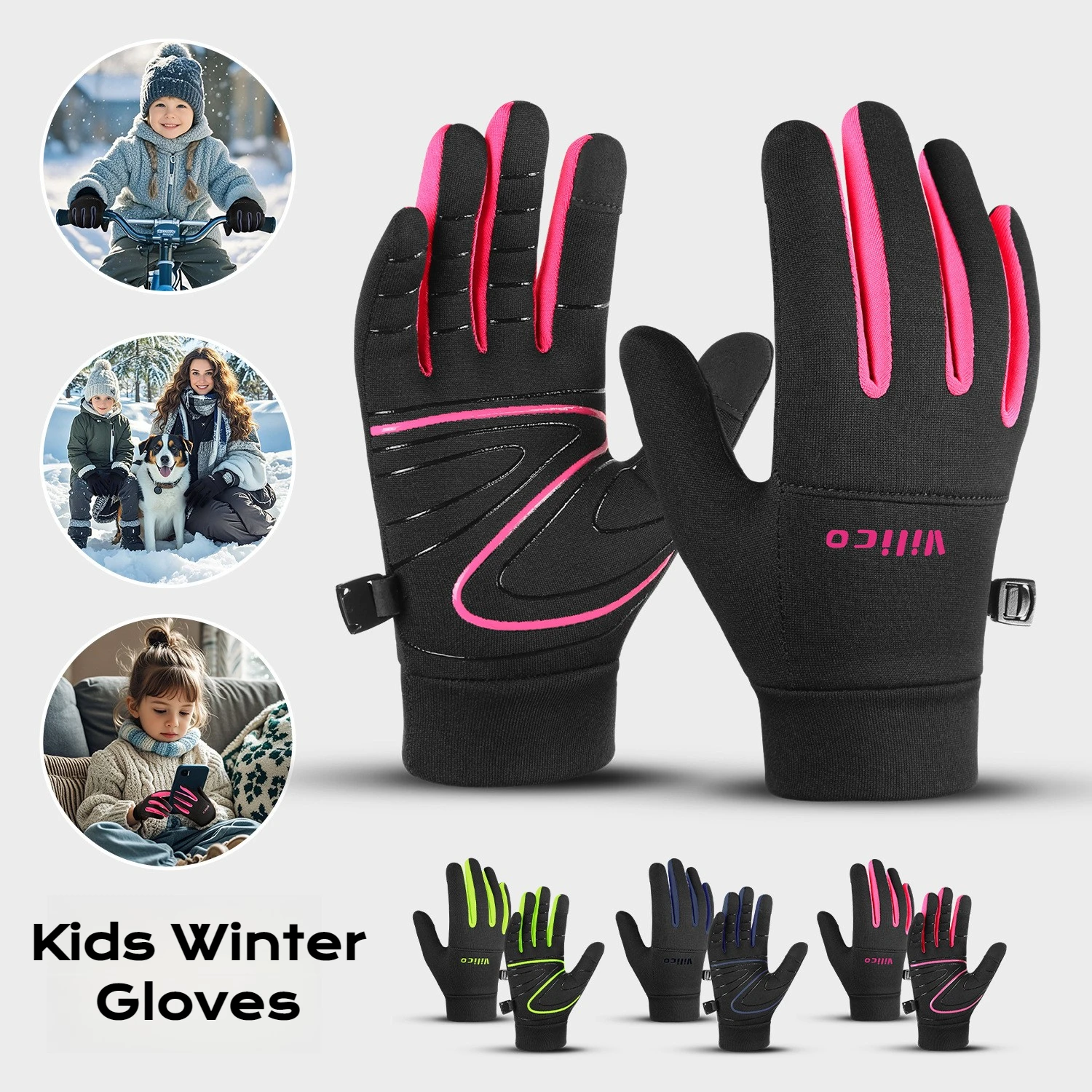 Lifwimner Guanti Invernali Termici Per Bambini | Antiscivolo E Touchscreen | Per Ciclismo E Sport All'Aperto | Taglie M E L