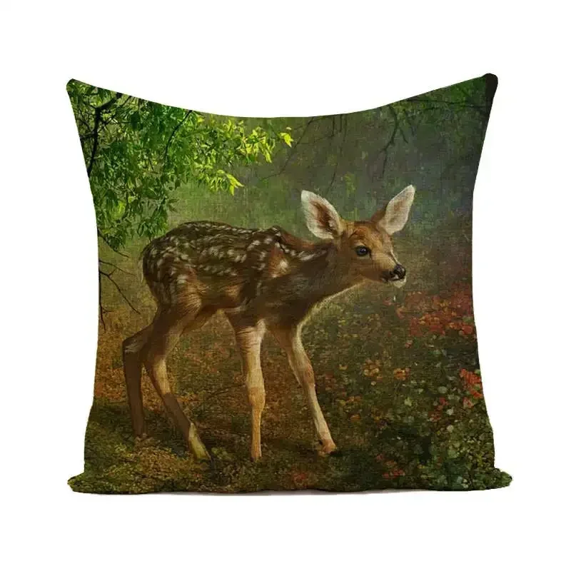 Poszewka na poduszkę Wildlife Cute Deer Moose Face Poszewka na poduszkę Home Living Room Decor Dekoracja 45x45cm