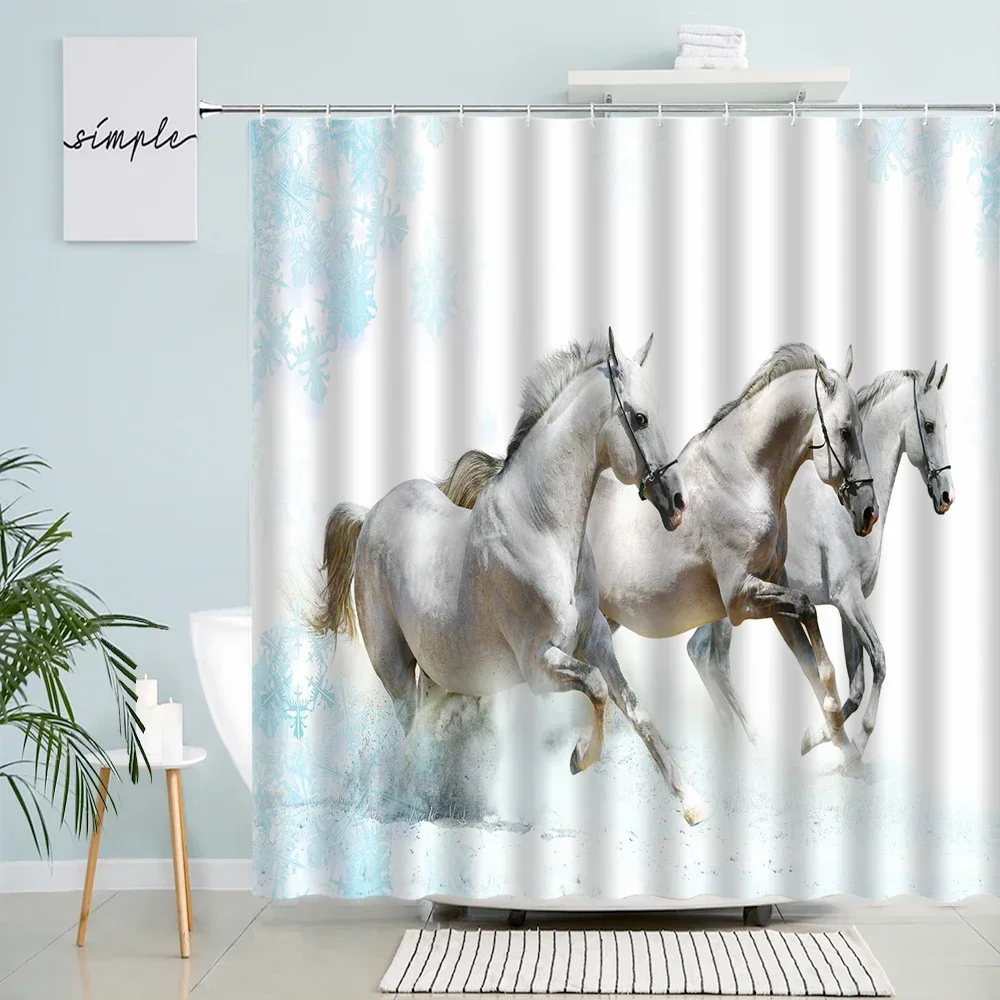 Horse Shower Curtains Beach Farm Animals Modern Polyester Fabric Home Bathtub Decor Bathroom Curtain Sets With Hooks Brown Black