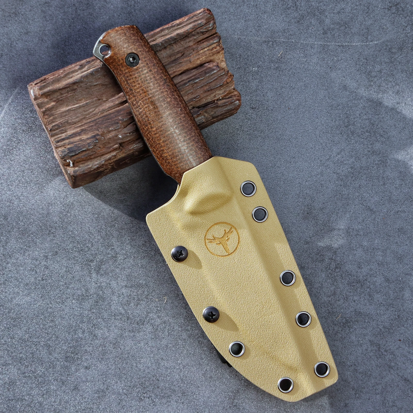 LENGREN SENTRY سكين تكتيكي ثابت خفيف الوزن 8.5 بوصة DC53 فولاذ كامل تانغ، غمد K، مقبض كتان بني للبقاء EDC #5