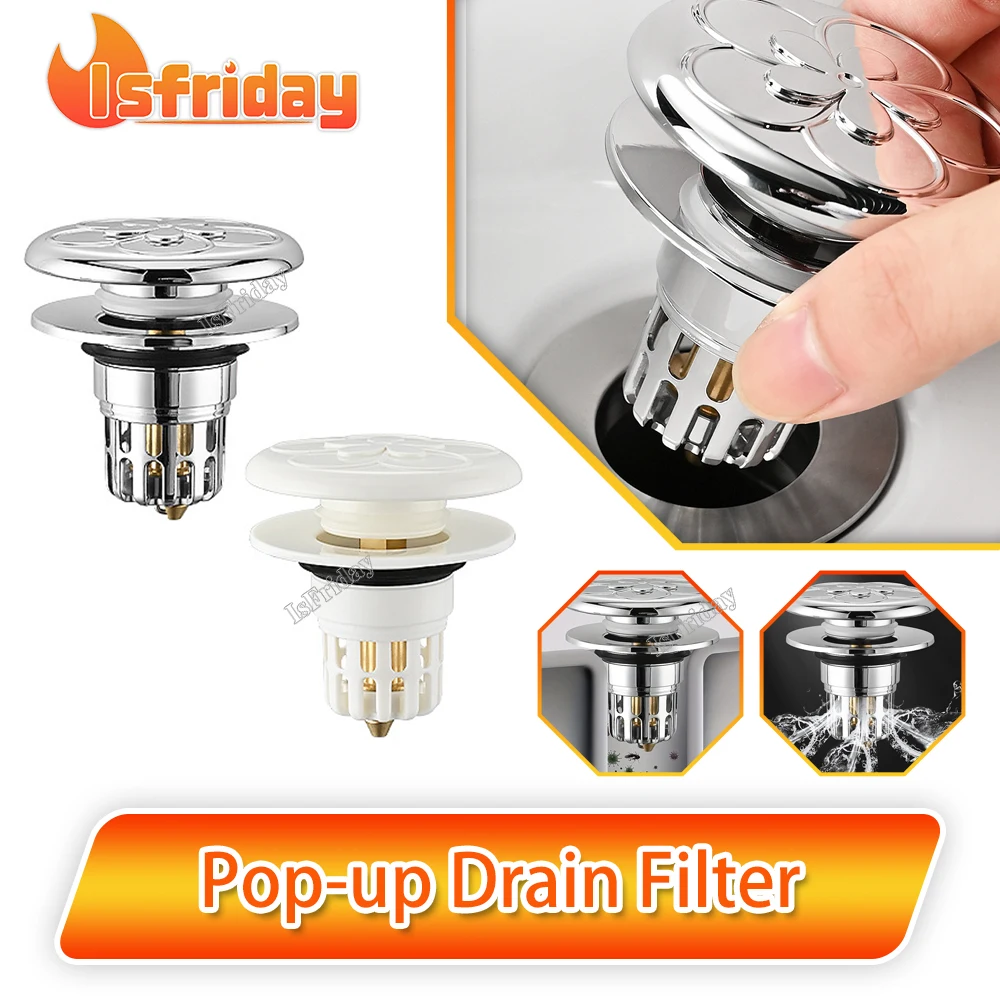 Press Bounce Basin Pop-up Drain Filter Bathroom Shower Sink Filter Plug Wash Basin Hair Sink Strainer Kitchen Bathtub Stopper