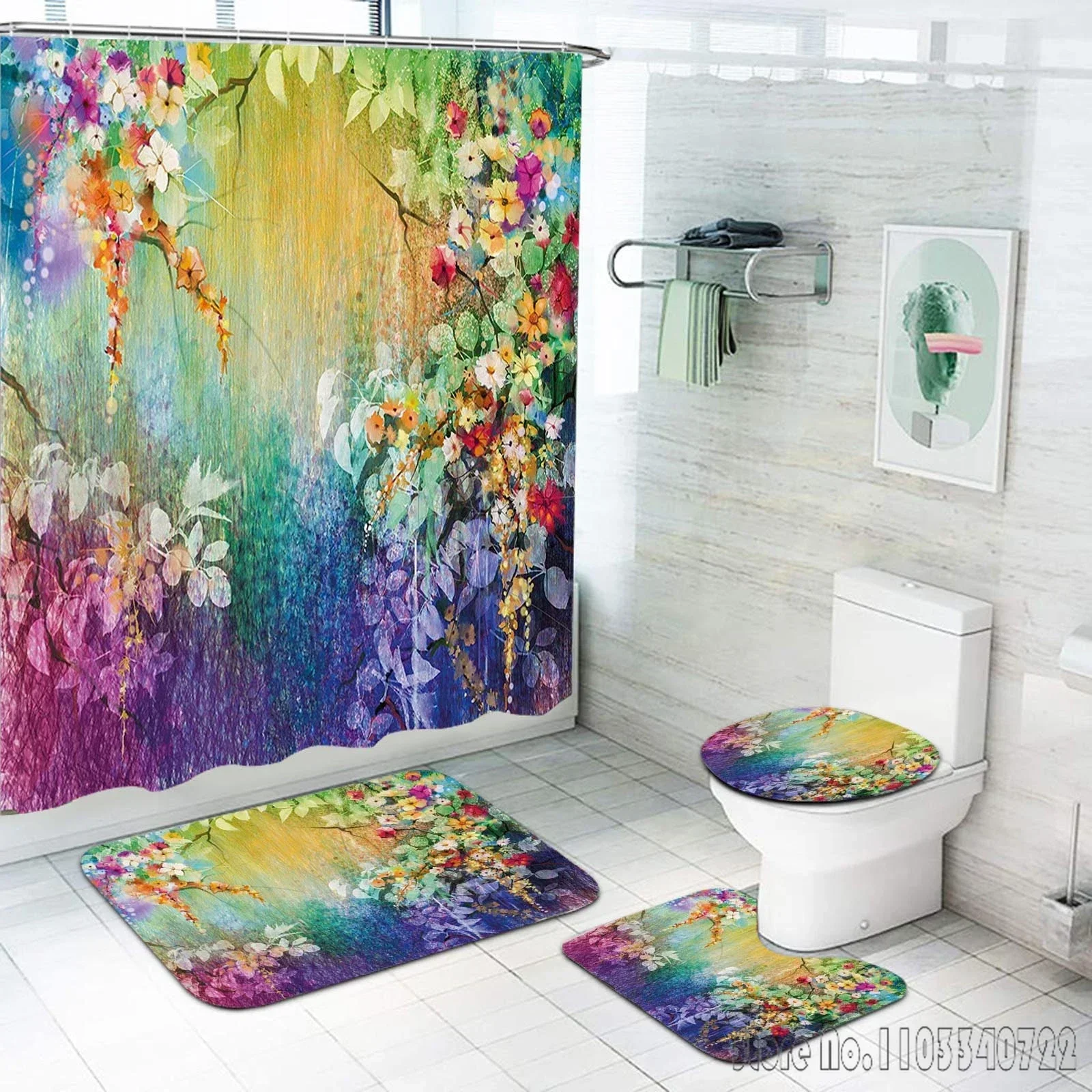 

Богемия Лаванда Аниме Набор занавесок для душа для ванной 4 шт. с крючками Водонепроницаемый коврик для ванной комнаты и туалета Декор крышки