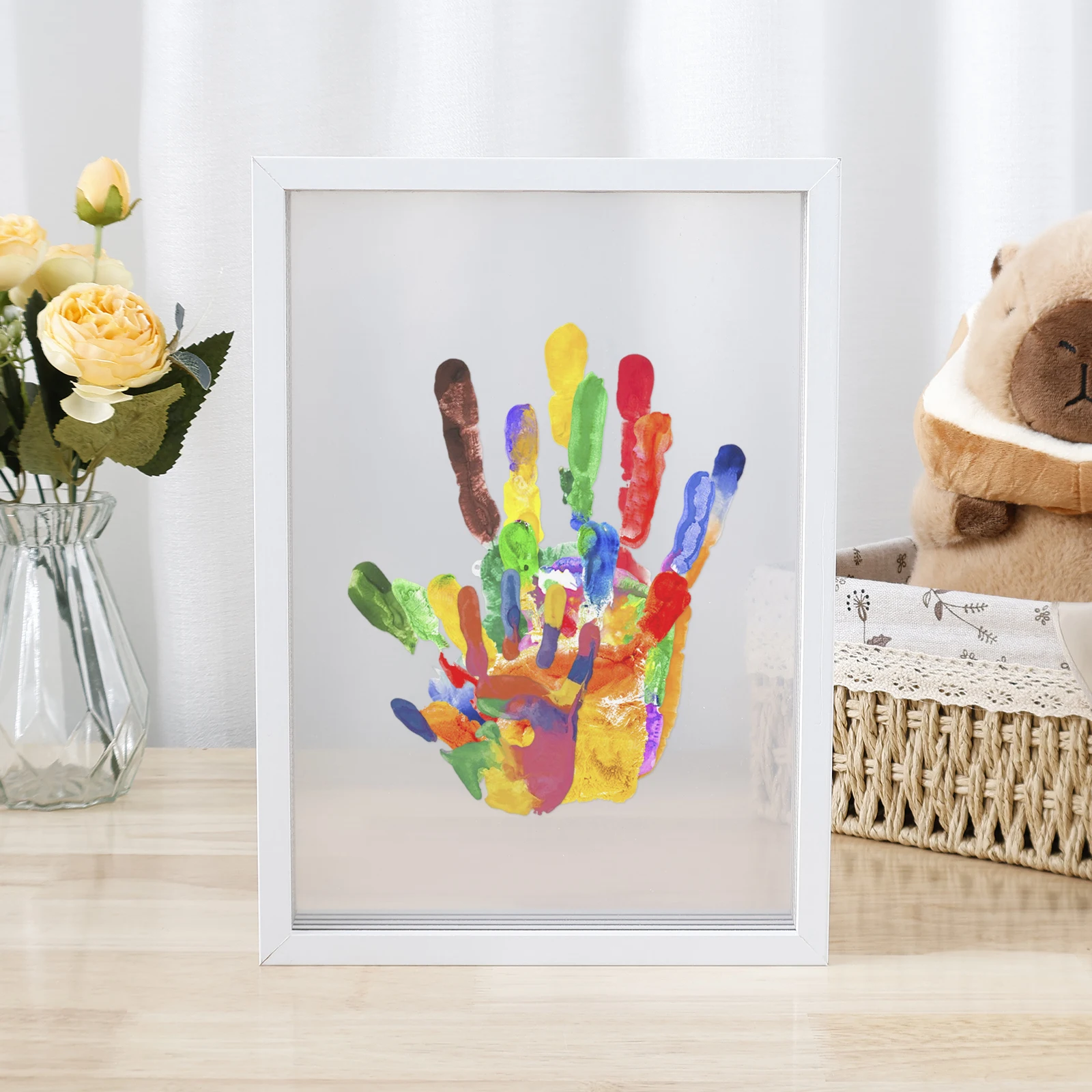 Family Handprint Kit Clear DIY Handmade Keepsake Wooden Frame Newborn Keepsake Baby Handprint and Footprint Kit for Parents