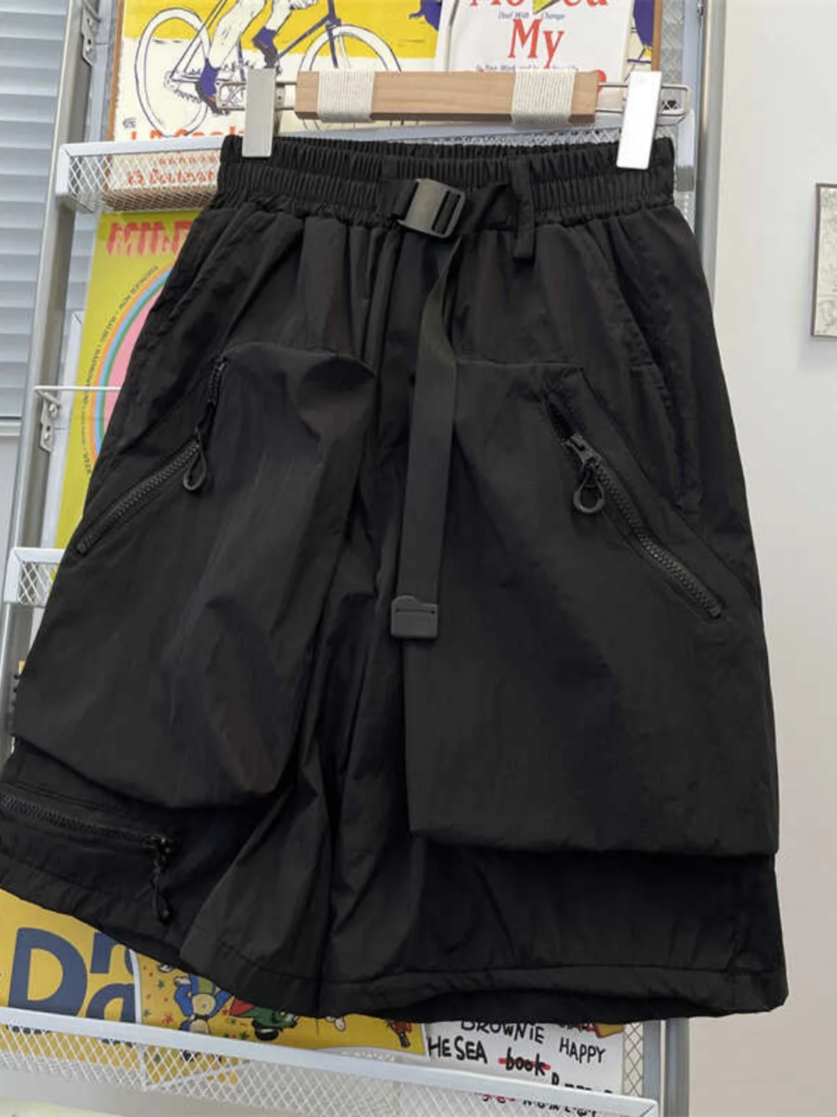 

American High Street Summer Casual Thin Men's Workwear orts Qui Dry Wide Leg Design Five-Quarter Pants Youth Sportswear