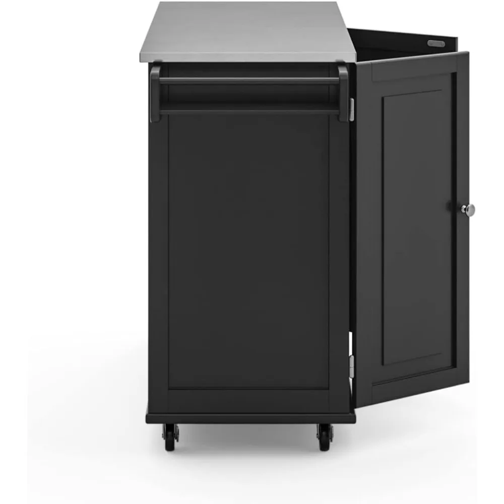 Kitchen Cart with Stainless Steel Metal Top, Rolling Mobile Kitchen Island with Storage and Towel Rack, 54 Inch Width, Black