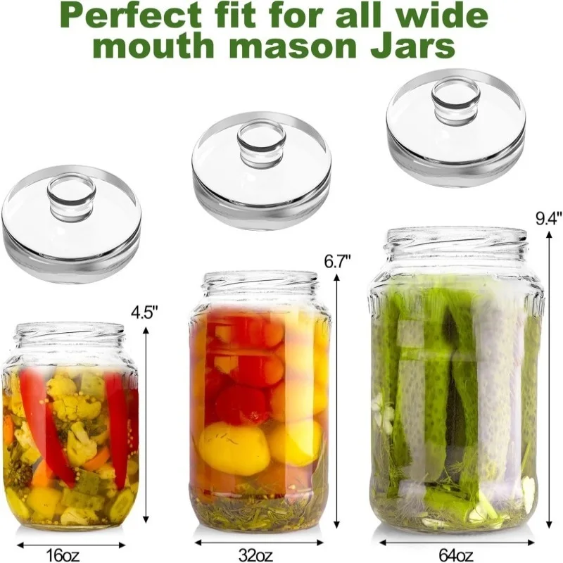 Wide Mouth Canning Jars with Glass Lid - Durable Glass Fermentation Kit, Ergonomic Handle &amp; Weight for Pickling, Mason - view 3