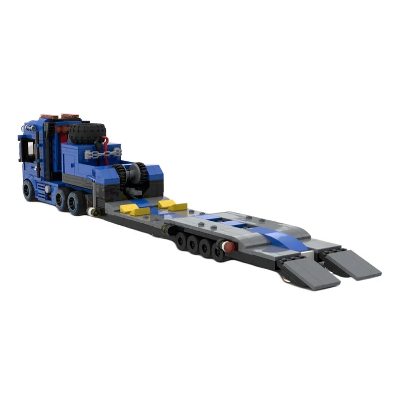 MOC Kreatives Blaues Flachanhänger-Modell mit Hohem Schwierigkeitsgrad, Schwerlast-LKW-Baustein-Modell, Erwachsenen-Puzzle-Bausatz, Geburtstagsgeschenk, Dekoration – Detail 5