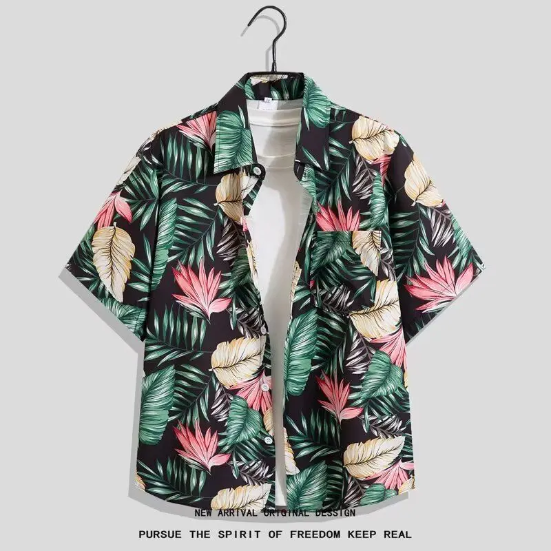 

Retro Hong Kong Style Floral Shirt Loose Short Sleeve Unisex Thai Style Summer Hawaii Design Casual Cool Polyester Fiber