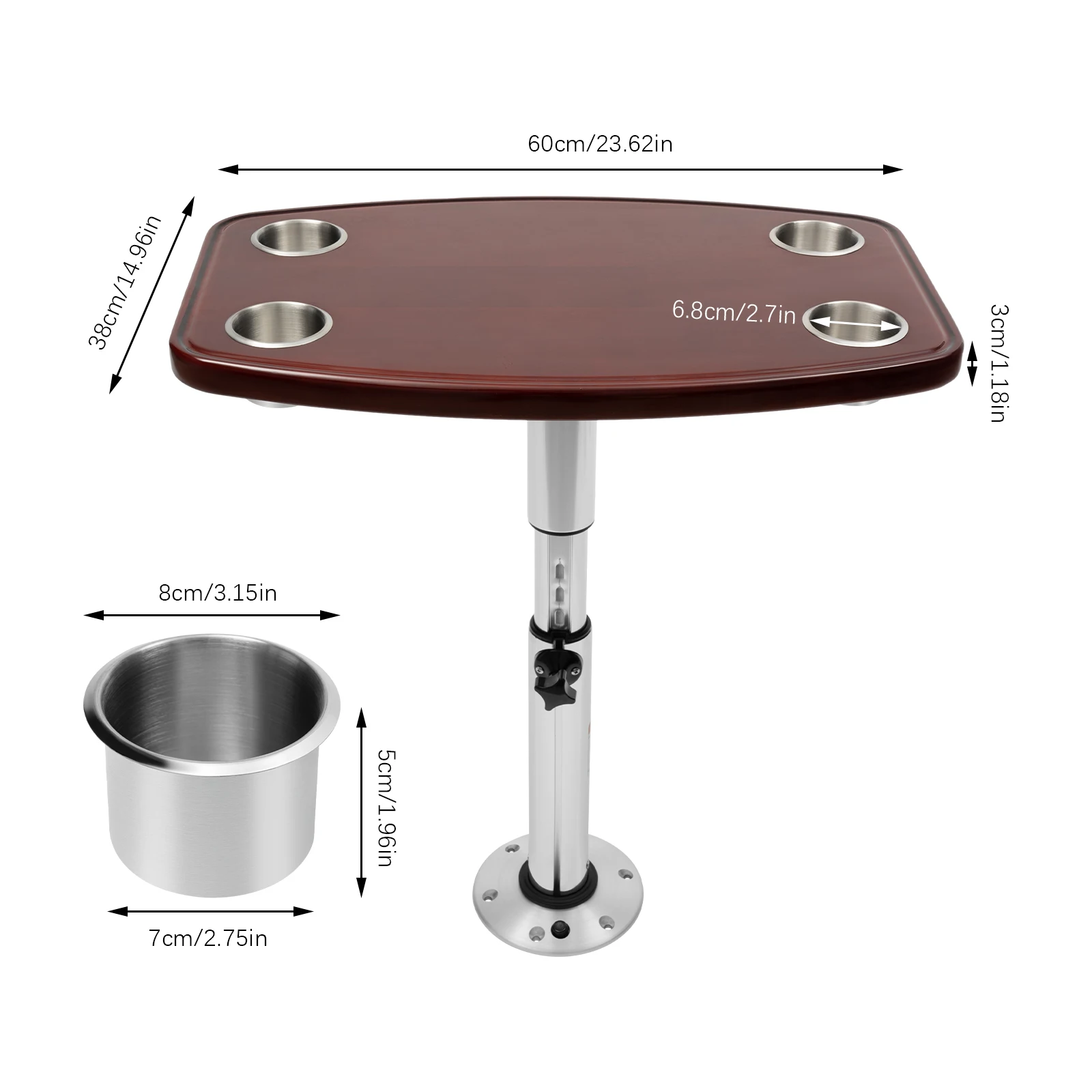 Adjustable Boat Table with 4 Recessed Boat Cup Holders Marine RV Table Top Marine Table for RV Caravan Marine Boat