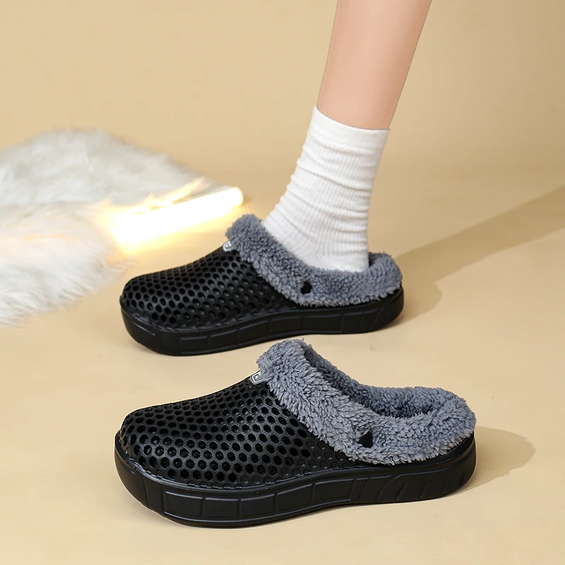 Winter Couple Fuzzy Slippers Women Men, Warm Fur Lined Mule House Shoes for Indoor Outdoor Cozy Comfortable Non-Slip Soft Slippe image 3