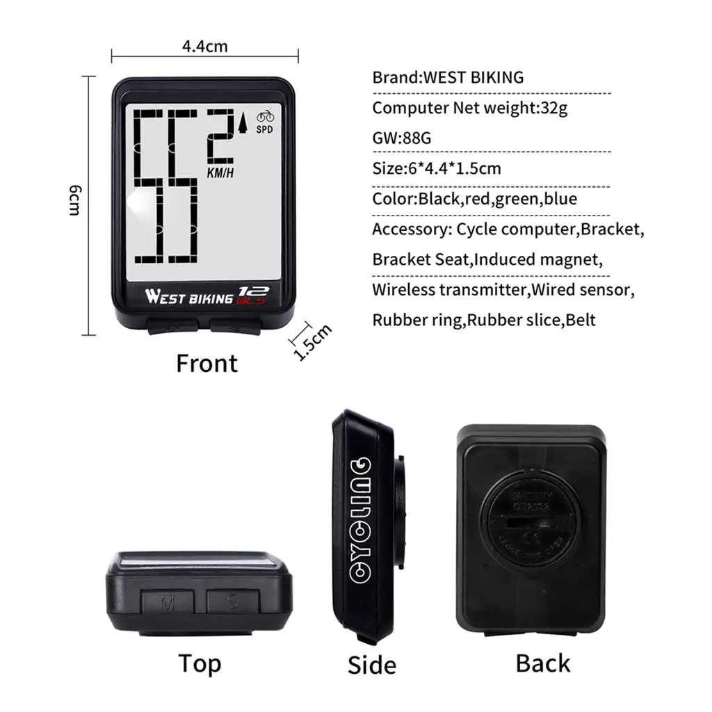 

Bicycle Wireless Speedometer Big Screen Cycling Stopwatch Waterproof Odometer for Road Mountain Folding Bikes