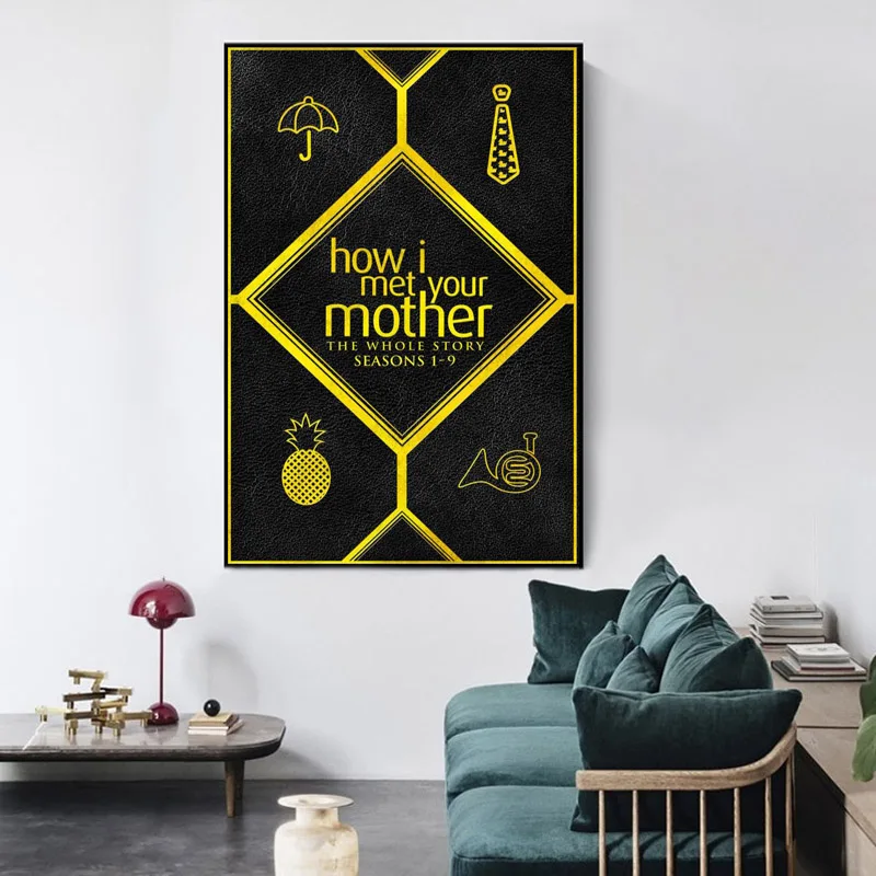 كيف قابلت والدتك ملصق جدار لغرفة المعيشة ملصق فني الديكور نسيج الساتان الألوان الزاهية لا الإطار موردن طباعة الجدار