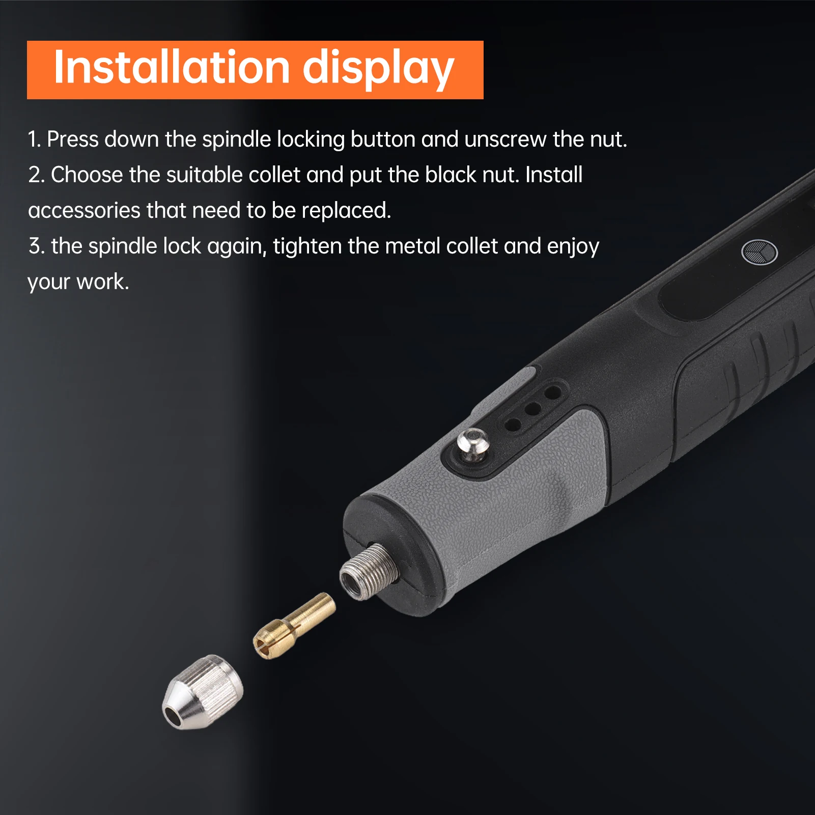 미니 무선 로터리 툴 키트 25000RPM 5단계 속도 조절 조각 도구 충전식 배터리로 작동 23종 액세서리 포함