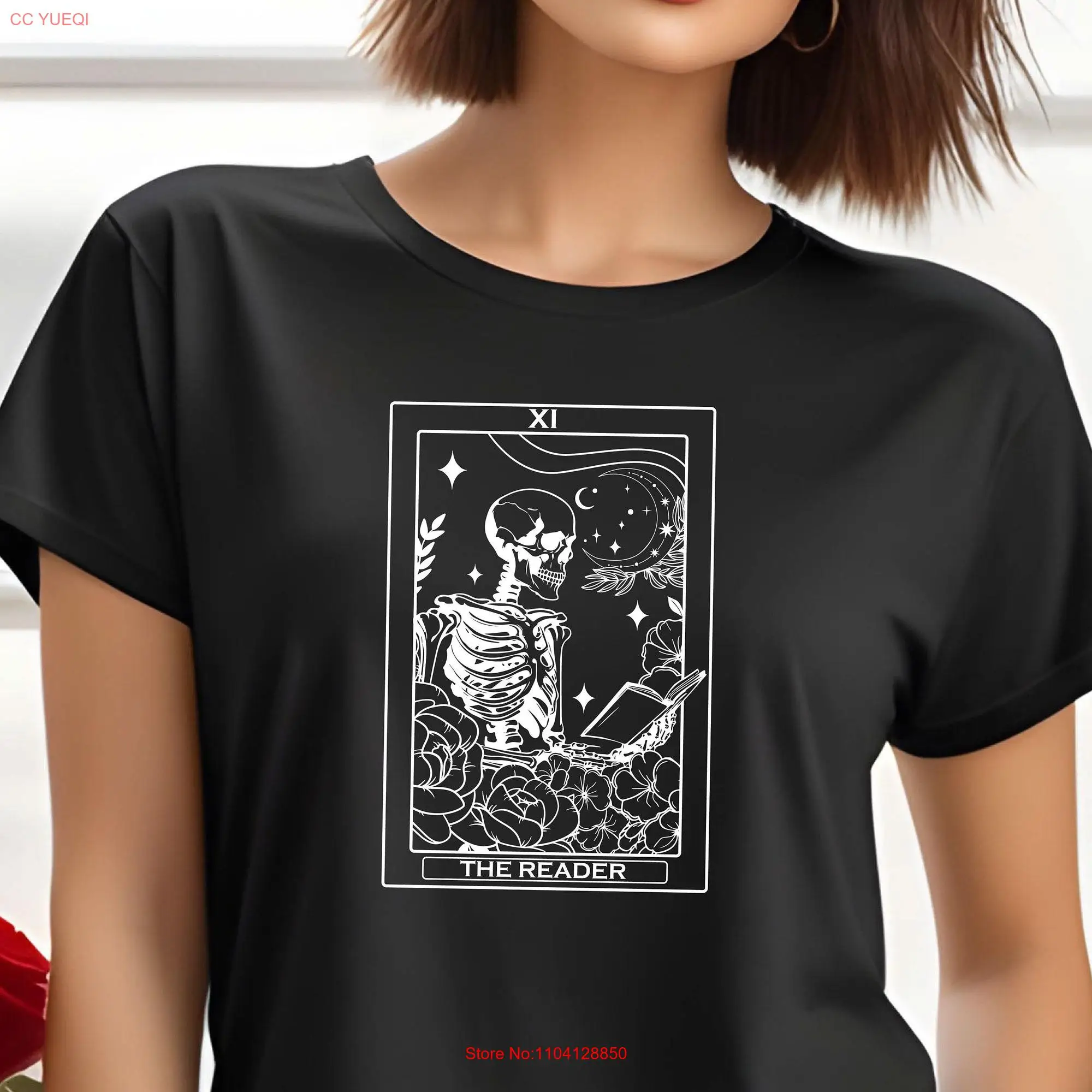 The Reader T Shirt Tarot Card Cozy Weather Skeleton Worm long or short sleeves