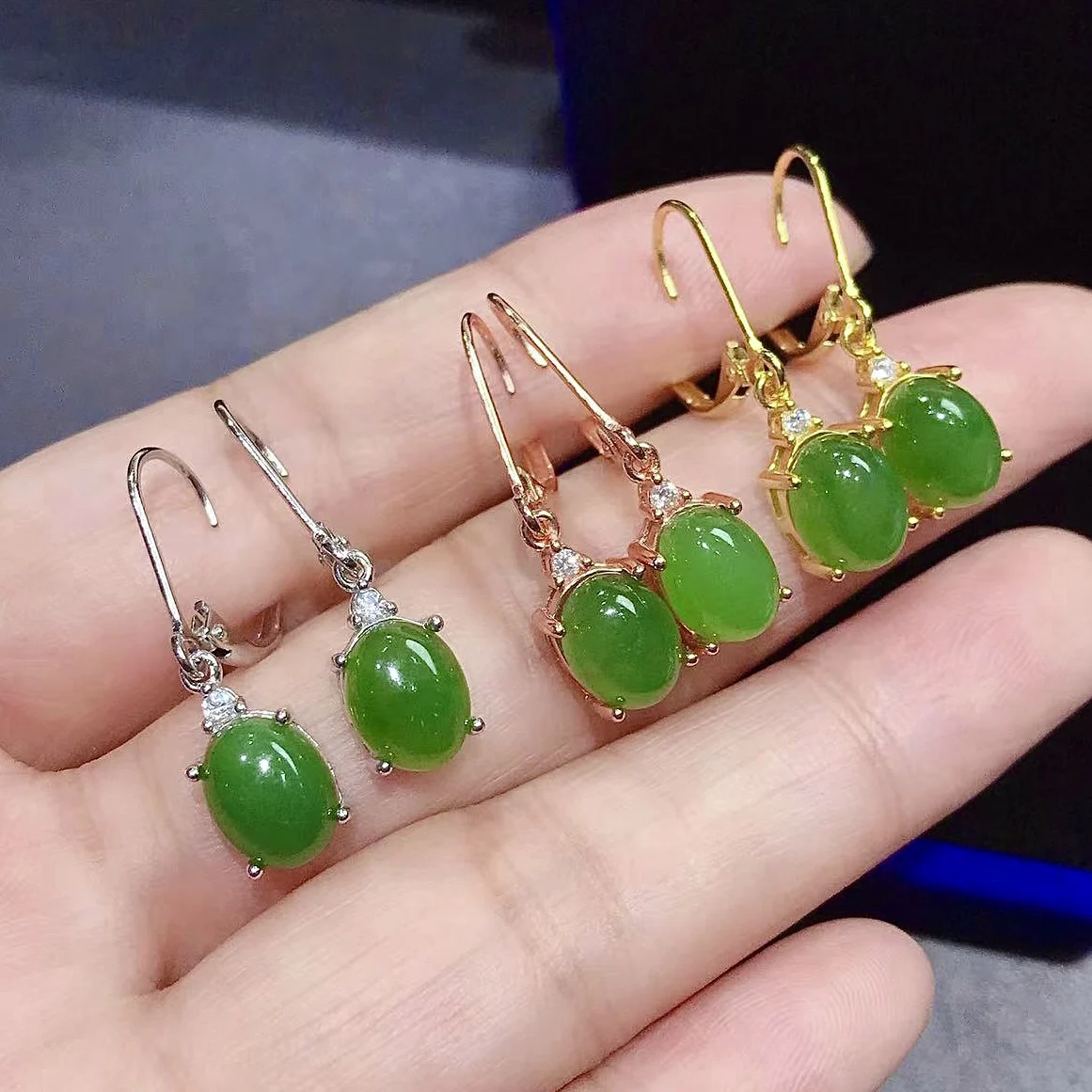 

Fashion Green Jade Drop Earrings for Daily Wear 7mm*9mm Total 3ct Natural Jade Silver Earrings Solid 925 Silver Jade Jewelry