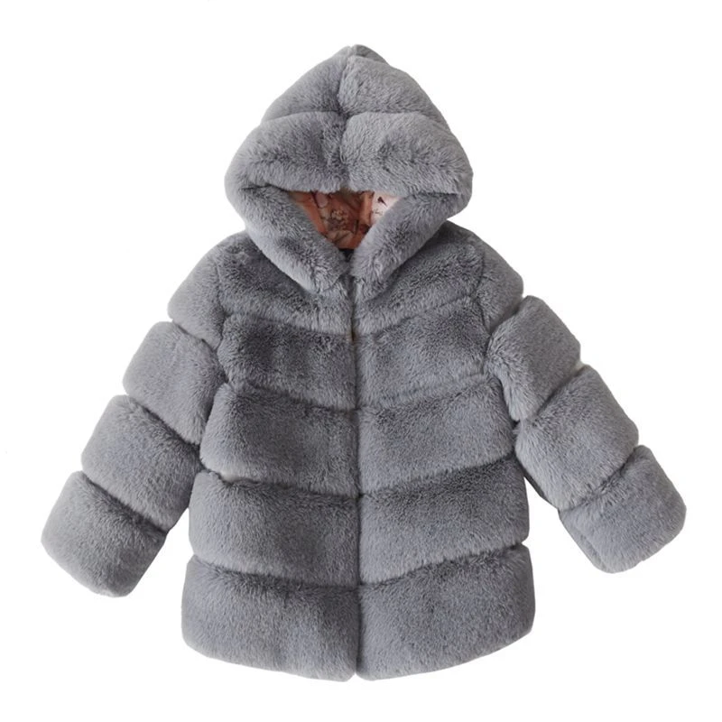 Kids Clothes Girls Fur Coats Winter Solid Faux Rabbit Fur Hooded Jacket for Babies Fashion Boy Thicken Warm Children\'s Clothing