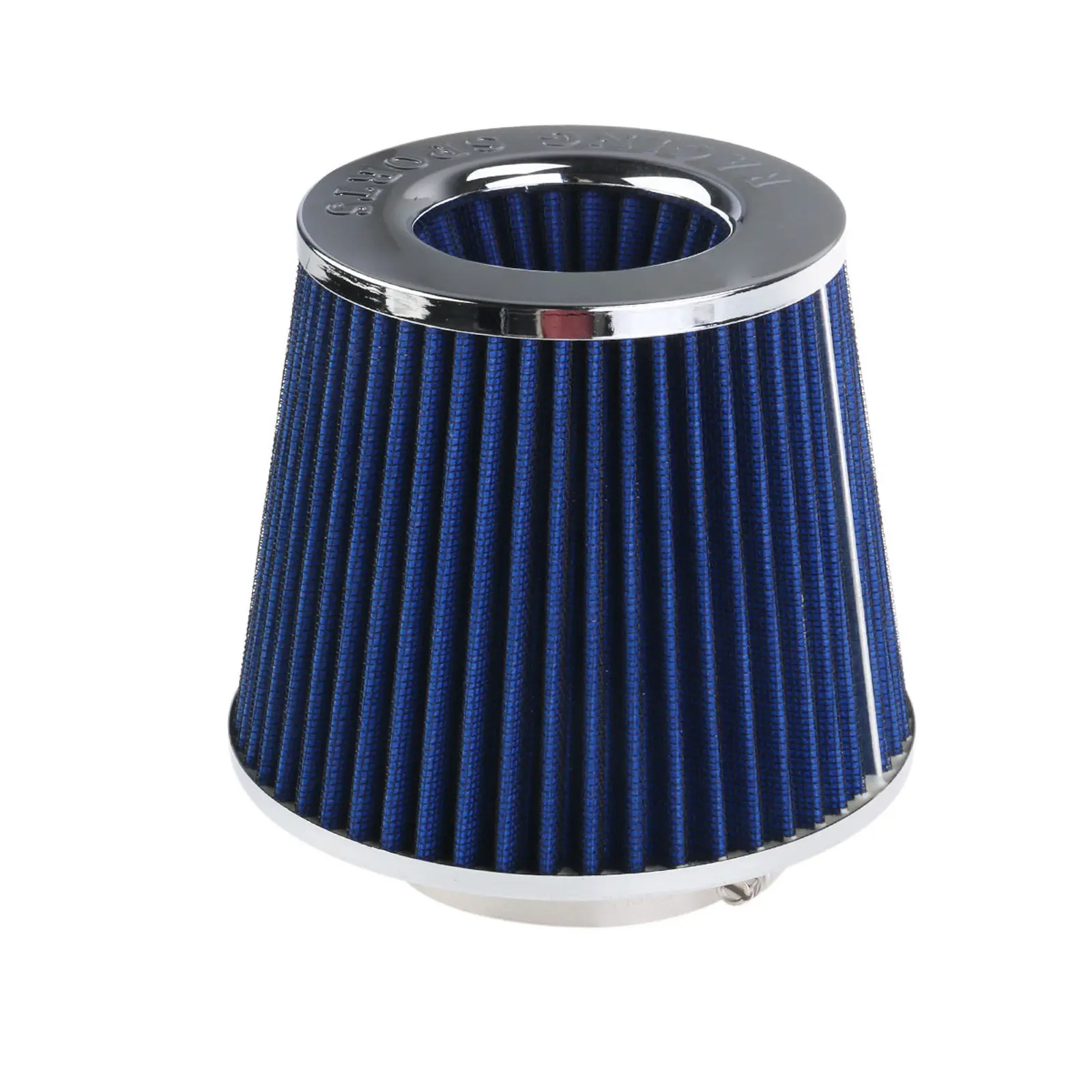 Car Air Filter Round Tapered Carbon Fiber Blue Lightweight Gauze Washable Reusable Heat Shield Racing Cold Air