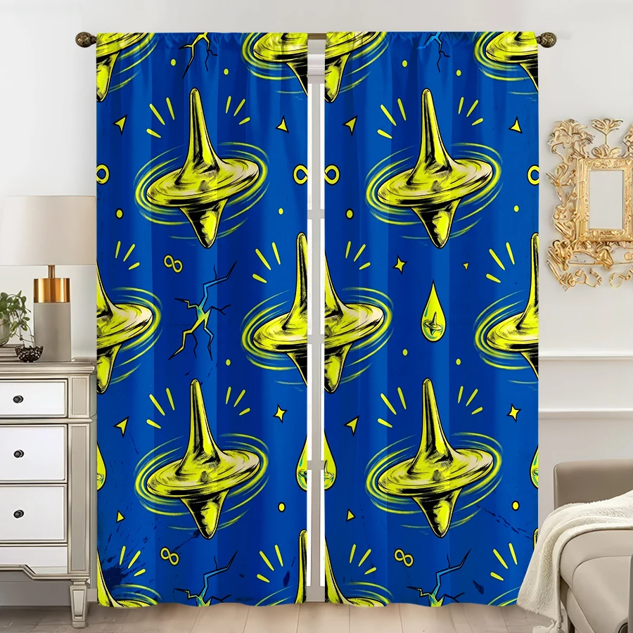 2PCS Curtains, Neon Graffiti Spinning Top All-over Seamless Print With Lightning, Stars, Water Droplets And Infinity Symbols On