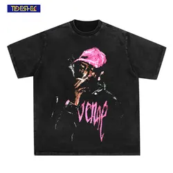 Washed American Style Streetwear Hip Hop Rap Portrait Graffiti Printing Vintage Men Women T Shirt Oversized Casual Short Sleeve