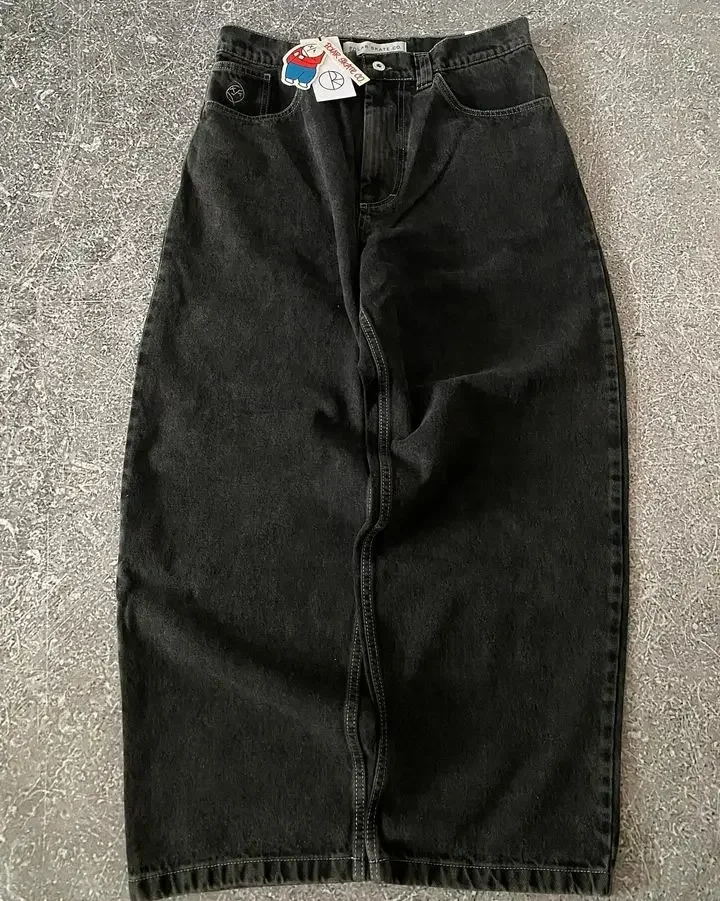 

Harajuku Gothic Streetwear Skate Classic Jeans Japanese Hip Hop Cartoon Embroidery Baggy Jean Black Pant High Waisd Wide Trouser