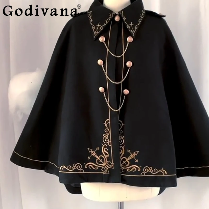 

Japanese Original Dark Retro Lapel Embroidered Woolen Cape Sweet Cool Girl 2026 Spring Autumn New Lolita Thickened Coat