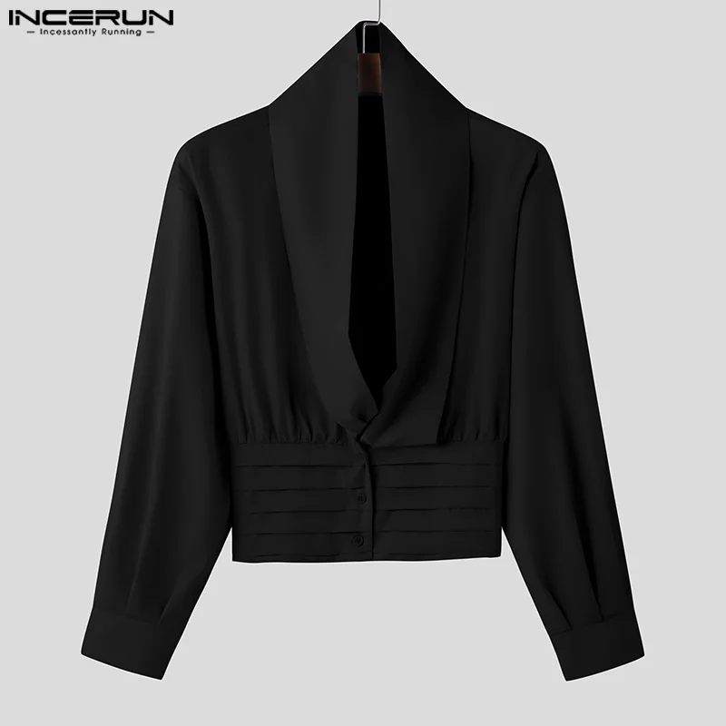 INCERUN Men's Shirt Solid Color Long Sleeve Loose Men Clothes Streetwear 2026 Personality Fashion Casual Tops Shirts For Man