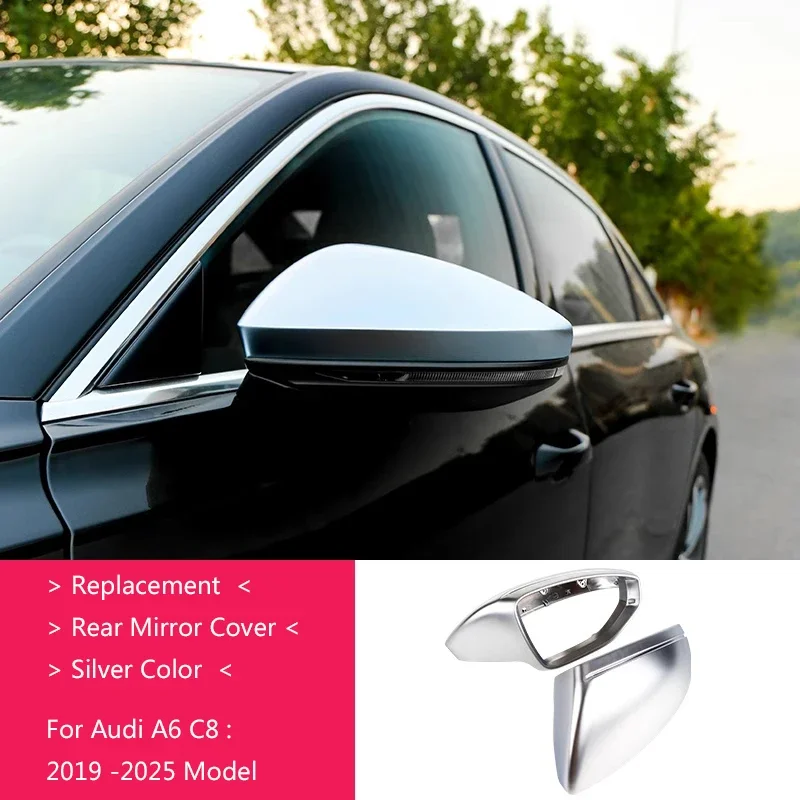 1 Pair Replacement Car Rear Mirror Cover Silver Color for Audi A6 C8 2019 2020 2021 2022 2023 2024 2025 Exterior Accessories - view 6