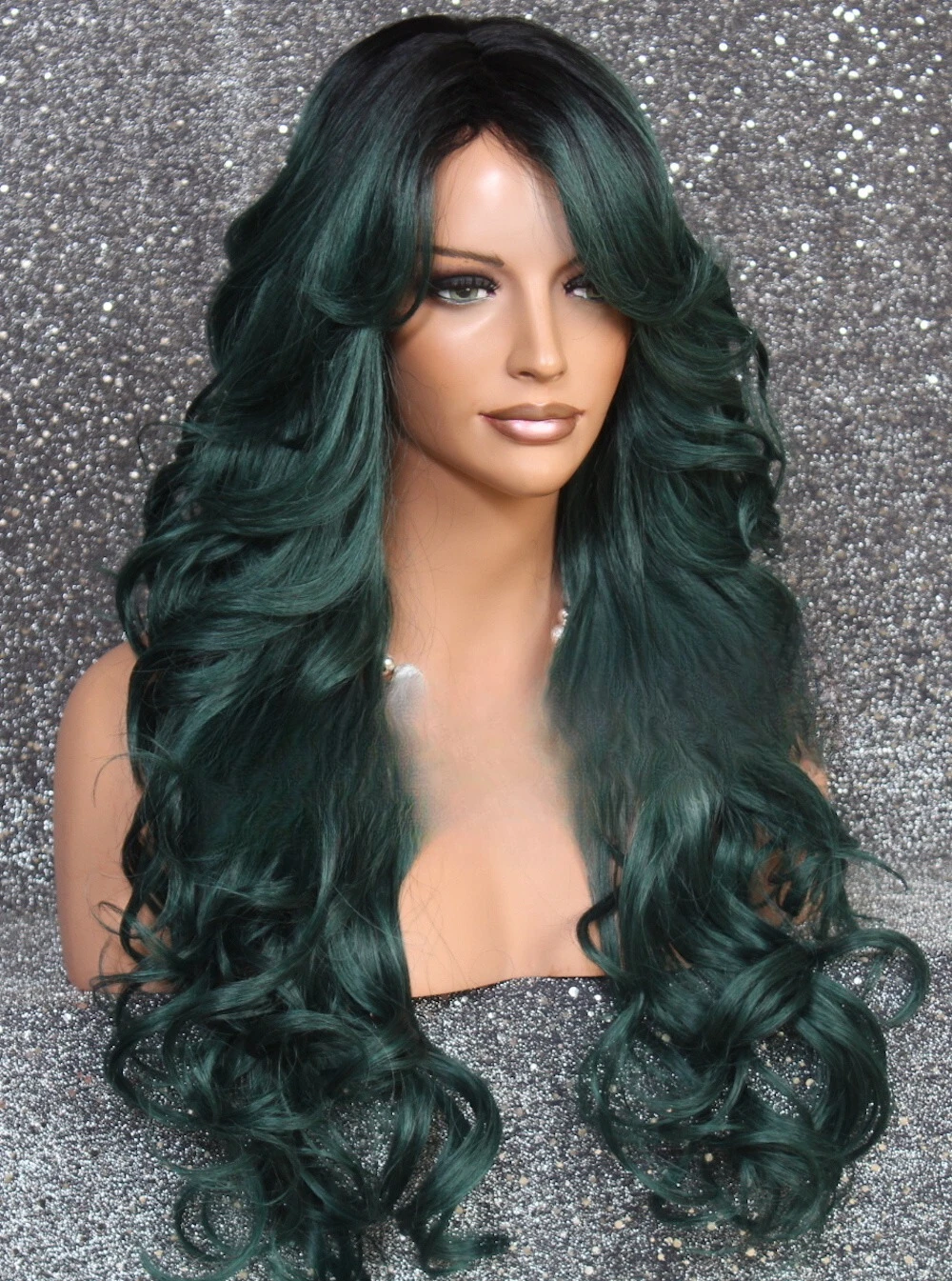miscela di capelli Parrucca succosa riccia a strati lunghi Calore OK Verde misto WVE