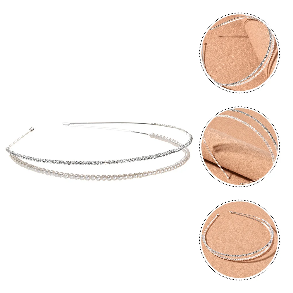 

1pc Alloy Pearl Rhinestone Headband Double Layer Bridal Hair Band Wedding Party Accessories Durable Headpiece For Daily Wear