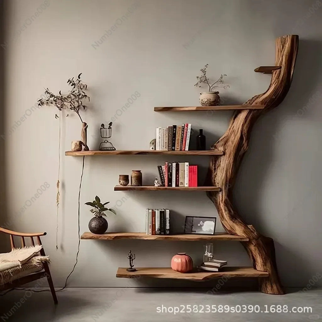 Vintage Old Elm Wood Bogu Shelf - Wall-Mounted Tea Set Storage, Multi-Treasure Display for Living Room, Screen Rack