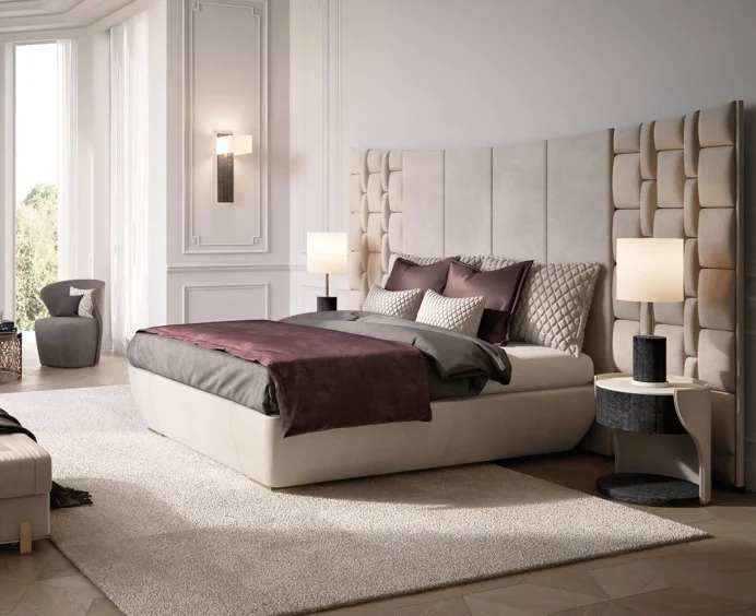 #￥MR Luxury Bedroom Furniture Golden Stainless Steel Bed Extend Headboard Leather Bed Frame King Queen Size