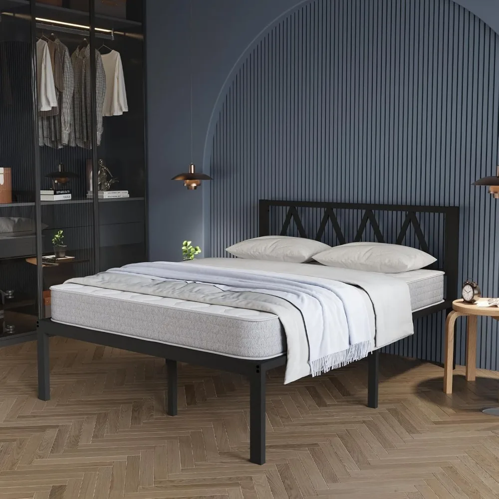 

Avenco 14 Inch Full Size Bed Frame with Headboard, Metal Platform Bed Frame, Full Bed Frame No Box Spring Needed, Easy Assembly,