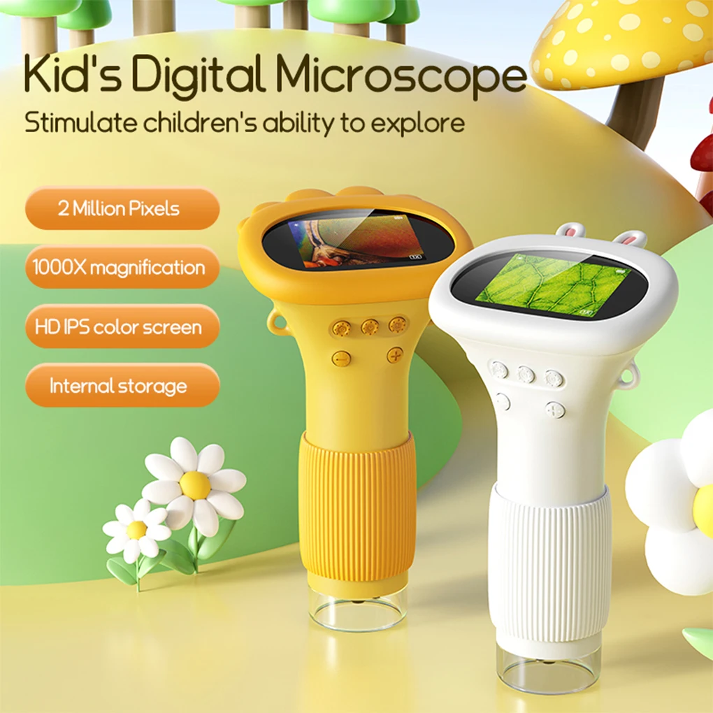 Kids Microscope Electron Microscope 1000X Handheld Digital Microscope 2 HD IPS Screen Science Educational Toys