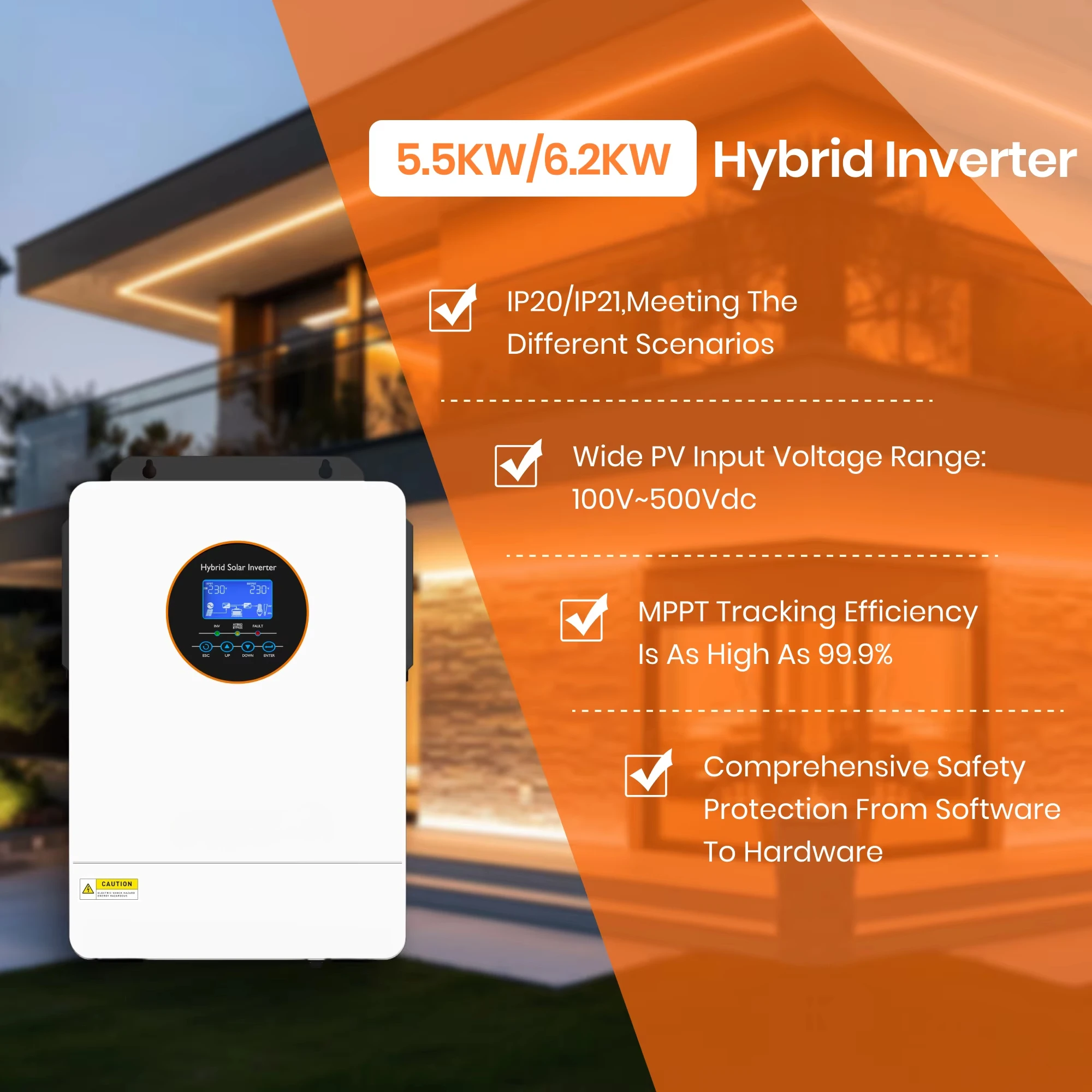 3.6KW 5.5KW 6.2KW Support Parallel WiFi Hybrid Grid 120V/240V 5000W Output Split Phase 48V MPPT String Inverters