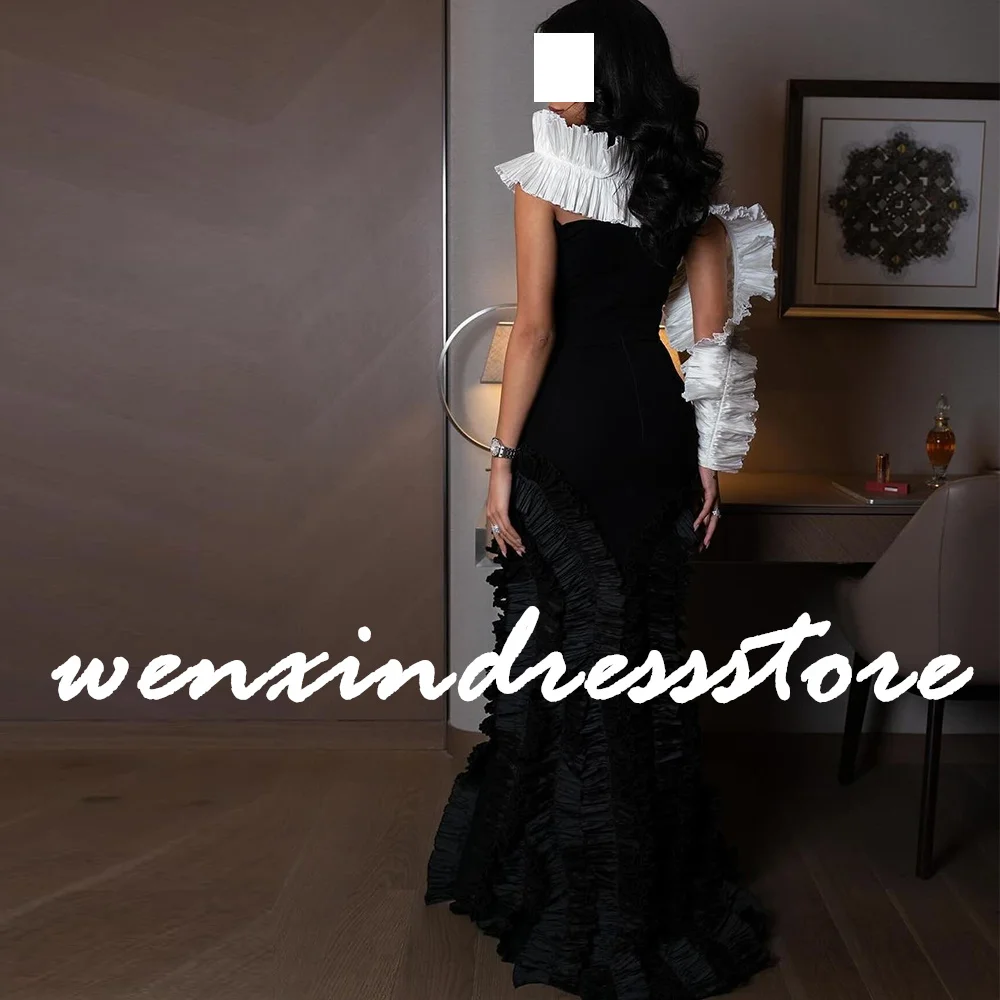 Elegant Party Dresses Woman 2024 Jersey Straight One Shoulder Long Sleeves Floor Length Pleats Sweep Train Quinceanera Gowns