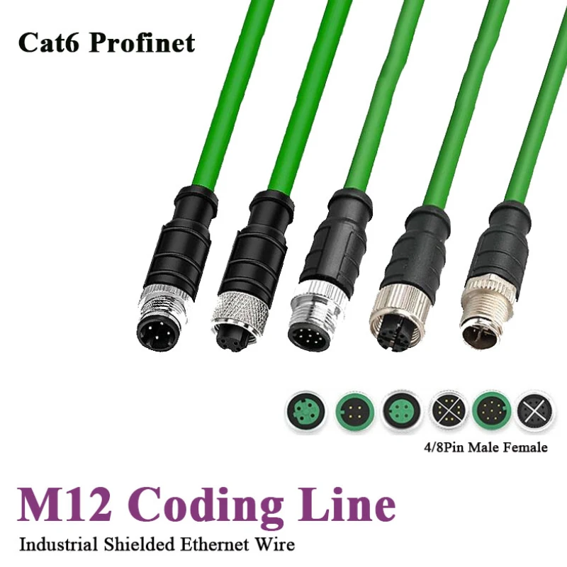 M12 Profinet Industrial Line 4 8 Pin A/D/X Type Male to Male to Female Extension Wire Shielded CAT6 Ethernet Network Coding Cord