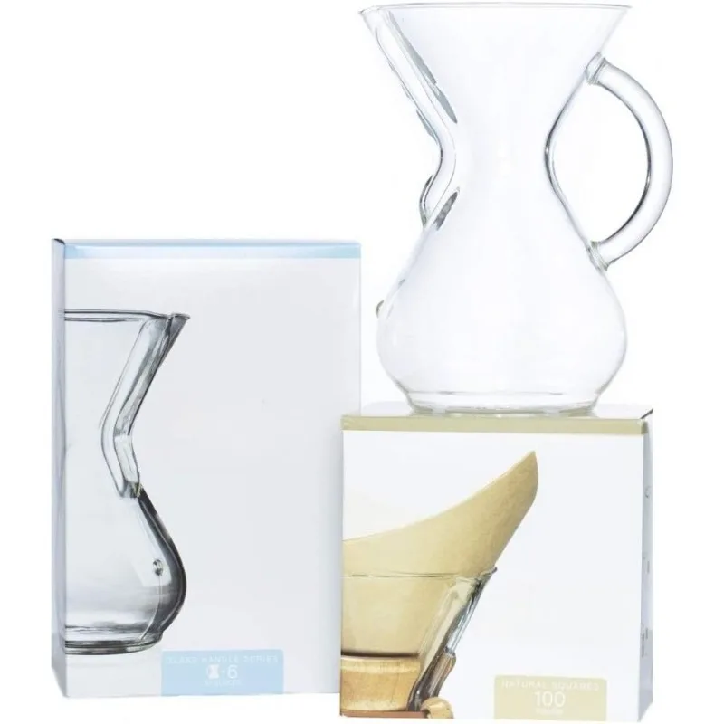 

6-Cup Glass Handle Coffee Maker Bundle with 100 ct Square Paper Filters Exclusive Packaging