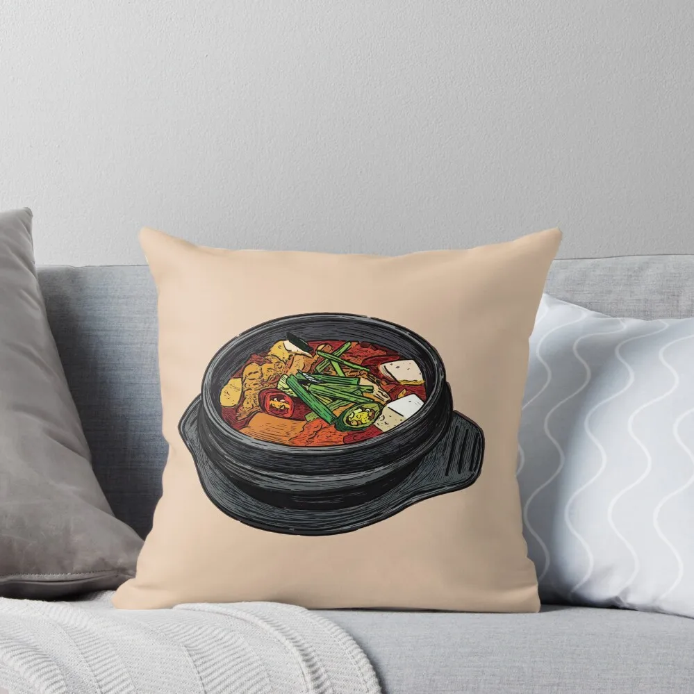 

Korean Kimchi Jjigae Served In A Stone Bowl Throw Pillow Cushions Decorative Cushion Cover