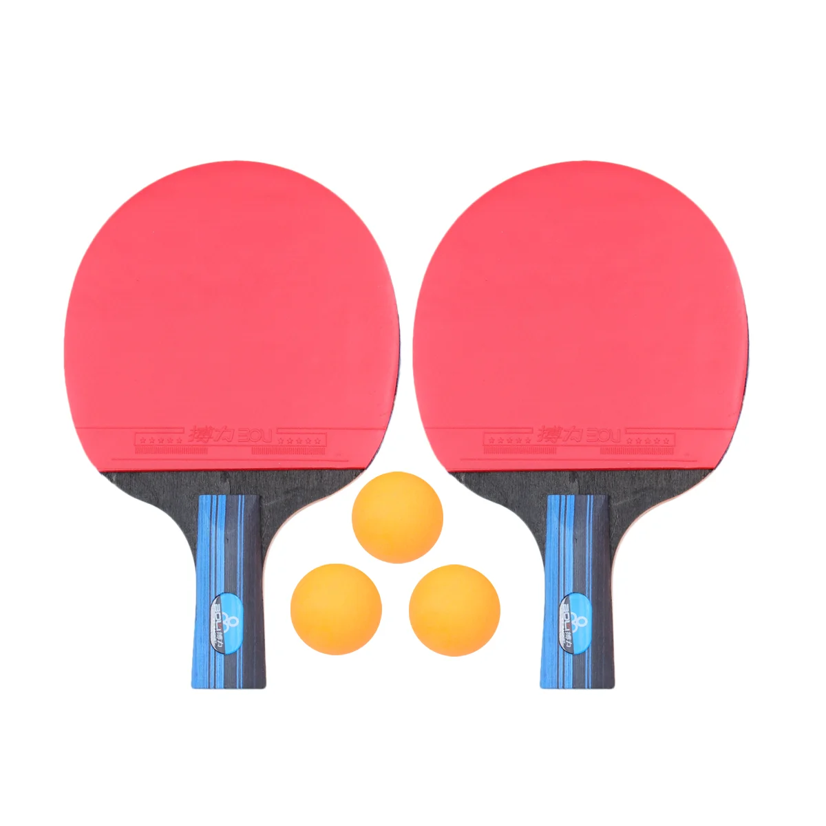 2-delige rubberen tafeltennisracketset Training Penhouder Korte handgreep Pong Board Paddle Kit Sportgereedschap met 3-pongballen (bal