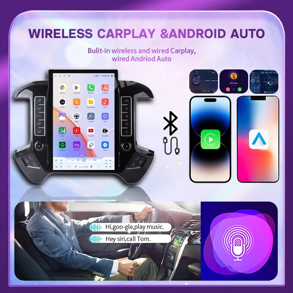 Wireless CarPlay For Chevrolet Silverado GMC Sierra 2013-2020 Car Radio Multimedia Android14 Auto Screen Player GPS Navigation4G