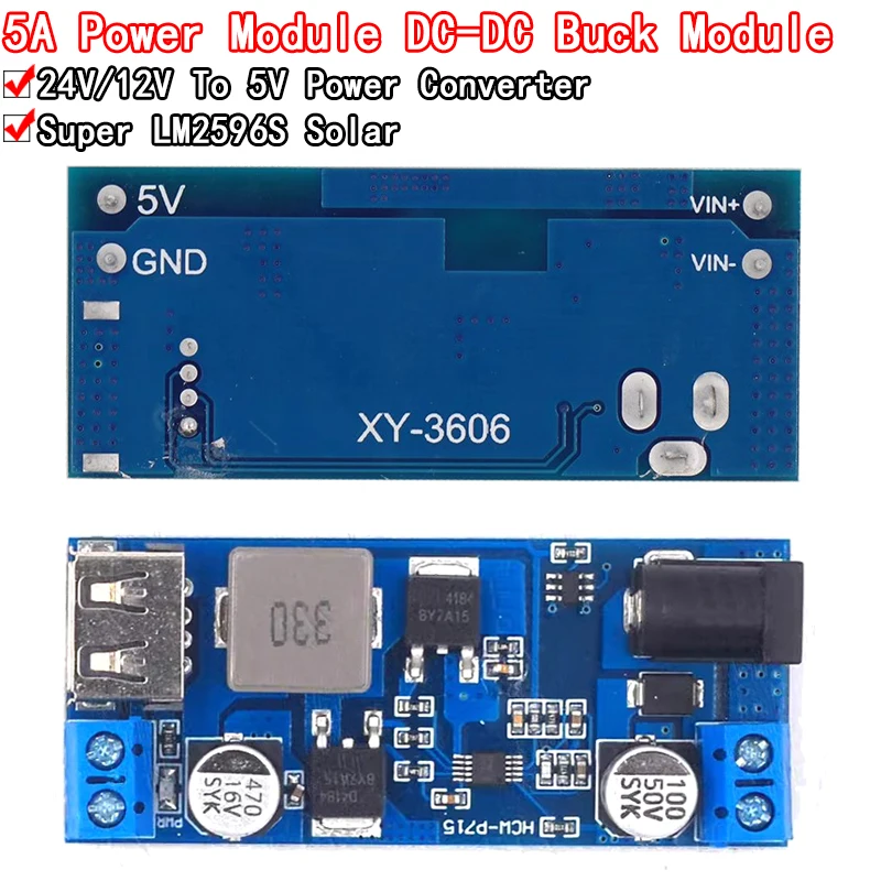 DC-DC 24V/12V To 5V 5A Step Down Power Supply Buck Converter Replace LM2596S Adjustable USB Step-down Charging Module For Phone