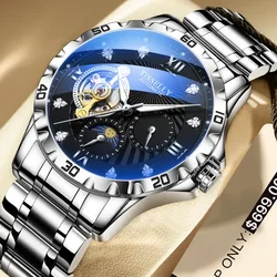 Tourbillon Mechanical Luxury Men's watches Stainless steel Waterproof Moon Phase Watch Sapphire Luminous watch for men