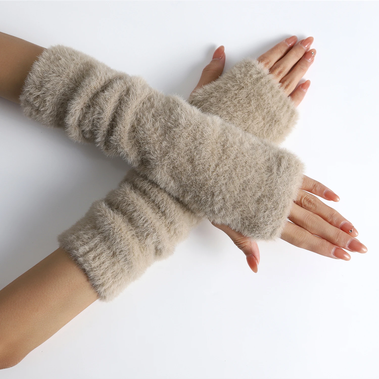 Botvotee Fall Winter Women Arm Warmers Mink-Like Velvet Fingerless Gloves Y2K Wrist Warmers