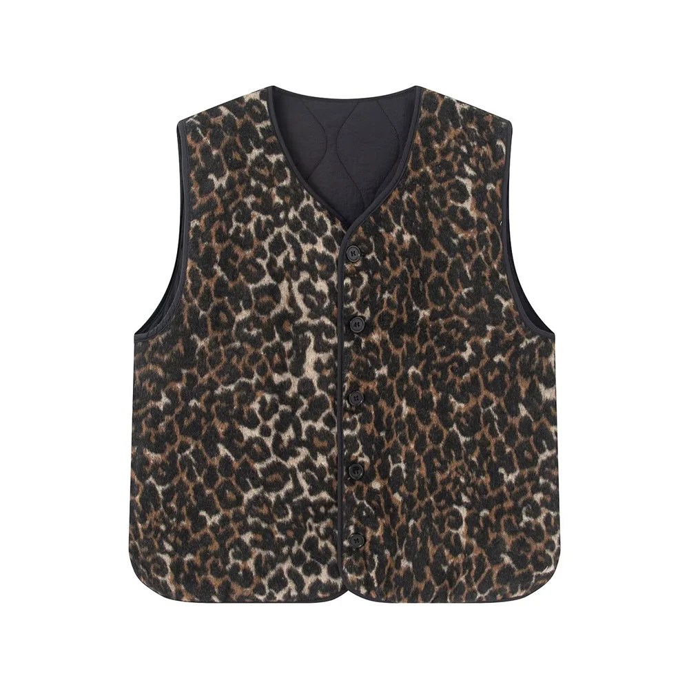 Winter new women's clothing American retro fashion double-sided leopard print wool cotton vest