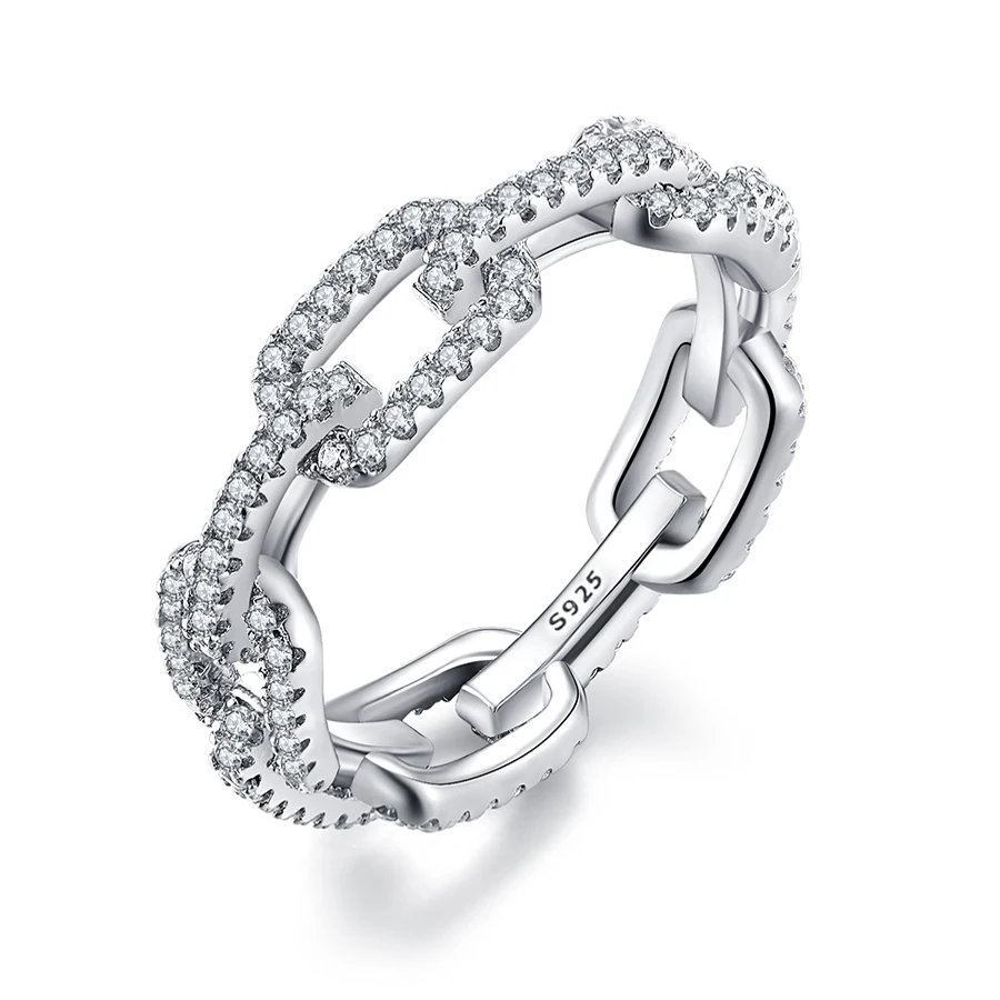 925 Sterling Silver Geometryczny pierścionek z cyrkoniami dla kobiet Modne, platerowane platyną akcesoria do biżuterii marki Party