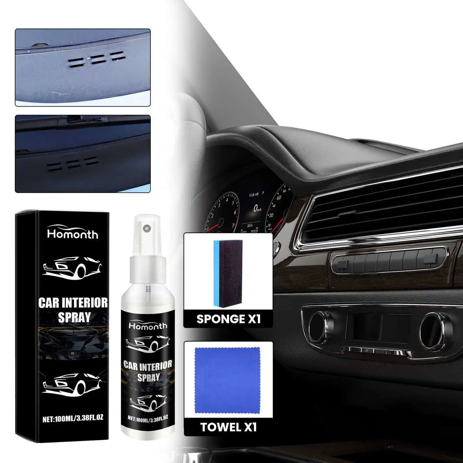 

Car Interior Shine Spray Kit - Waterless Cleaner & Protector for Leather Seats & Dashboard, Restores Like-New Finish (1 Set)