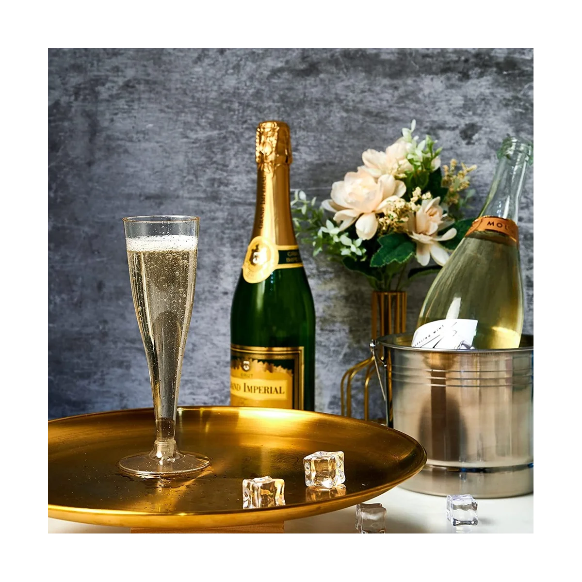 

Plastic Champagne Flutes, Wine Glasses Gold Glitter Champagne Glasses Reusable Stemmed Party Wine Cups for Parties