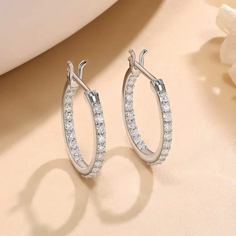 

S925 SIlver 20.5MM Iced Moissanite Hoop Earrings Women White Gold Plated 1.7MM Mosan Diamond Circle Huggie Earrings Pass Tester